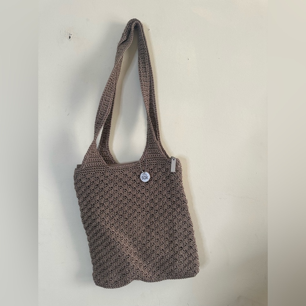 The Sak Woven Crocheted Tote Bag Beige Double Handle Shoulder Bag Organizer GUC
